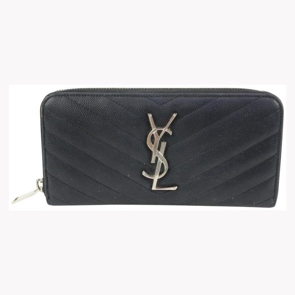 Saint Laurent Black Quilted Monogram Matelasse Leather Zip-Around Wallet 49YS37S - Picture 1 of 12